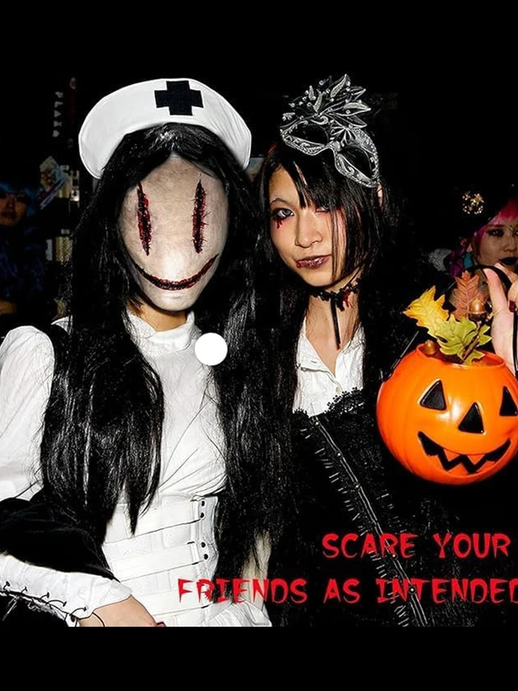 

Halloween Horror Fancy Dress Party Mask Bloody lifelike Horror Smiley Cosplay Tricky Latex Pullover Mask With Hair Costume Props