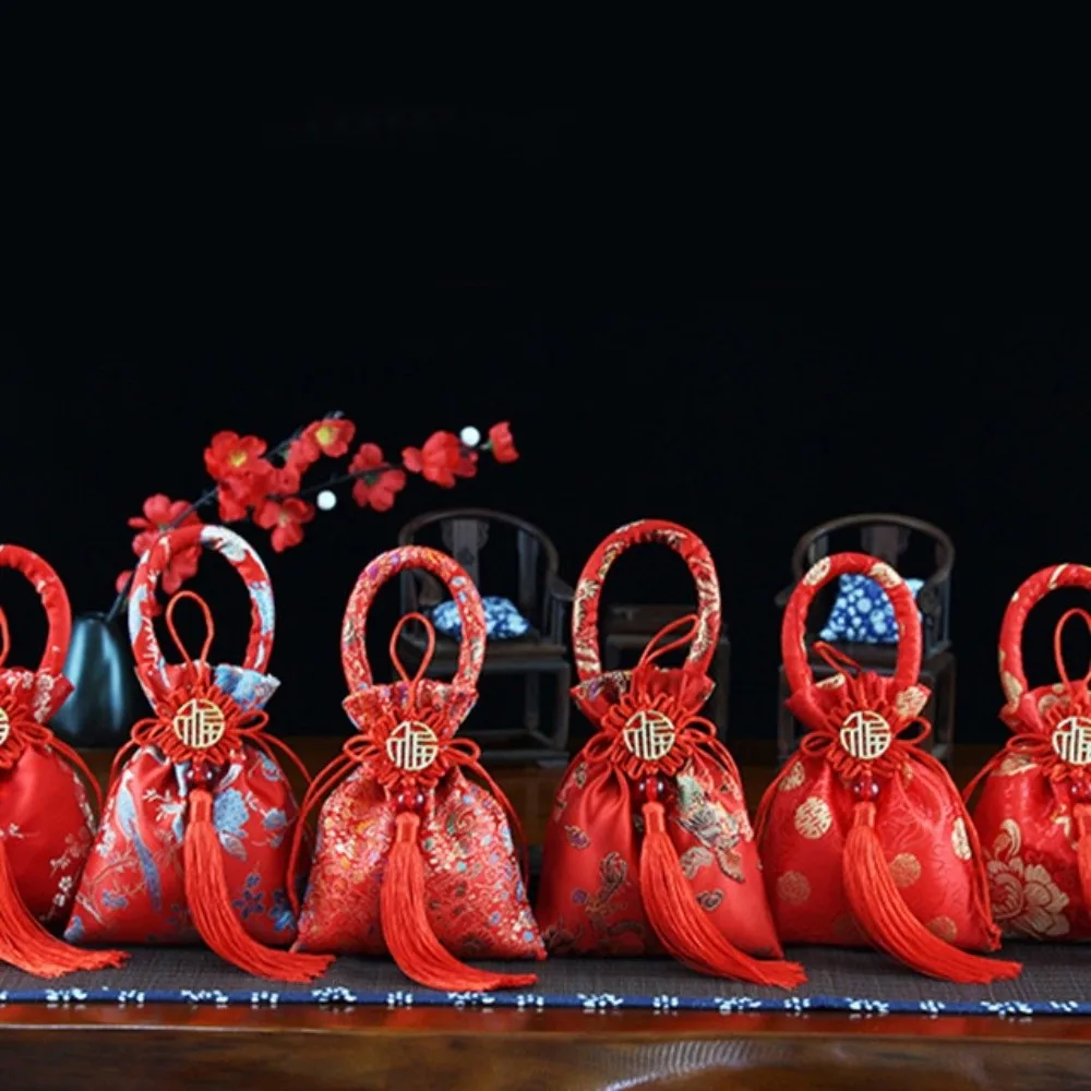 

Chinese Style Canvas Flower Drawstring Bag Dragon Bird Festive Sugar Bag Phoenix Korean Style New Year Bucket Bag Wedding