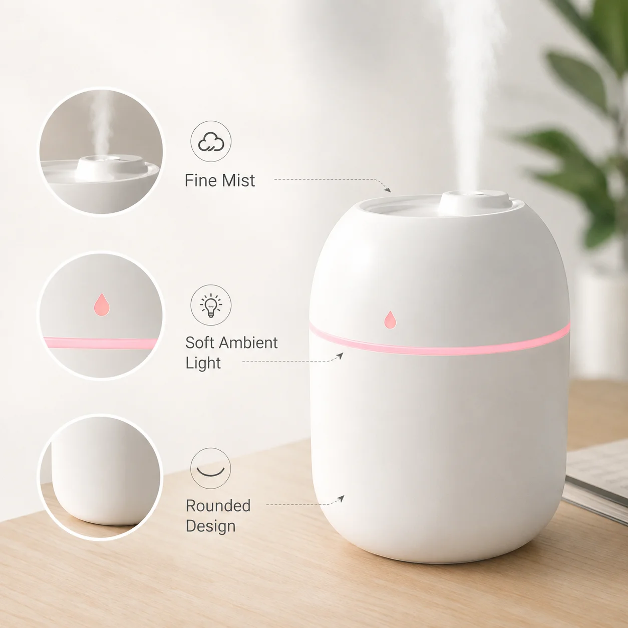 Mini USB Air Humidifier Large Mist Quiet Portable Desktop Humidifier Egg Shaped for Bedroom Home Office view 5