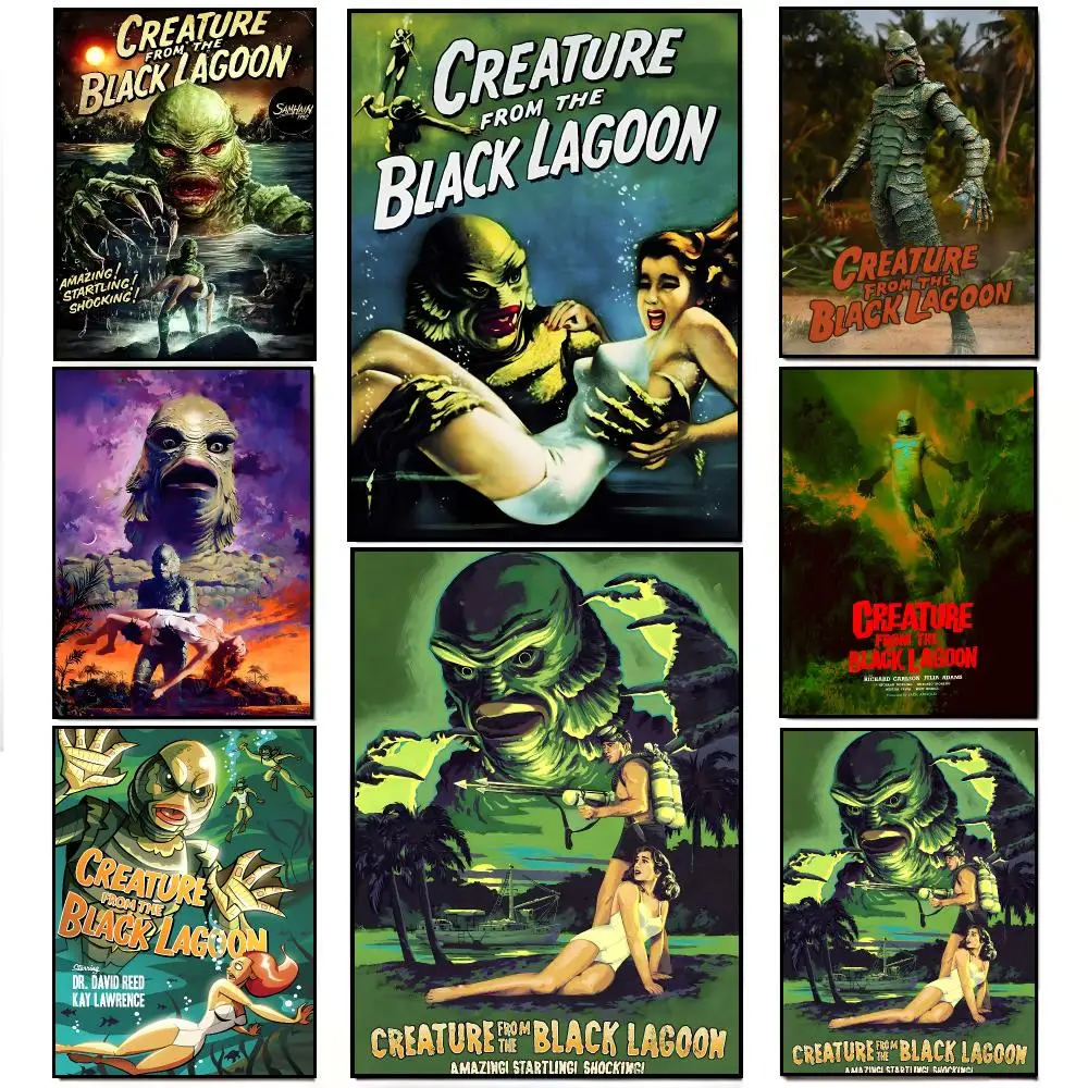 Classic Horror C-Creature From The Black Lagoon Poster Frameless Wall Art Print, Peel-and-Stick Removable