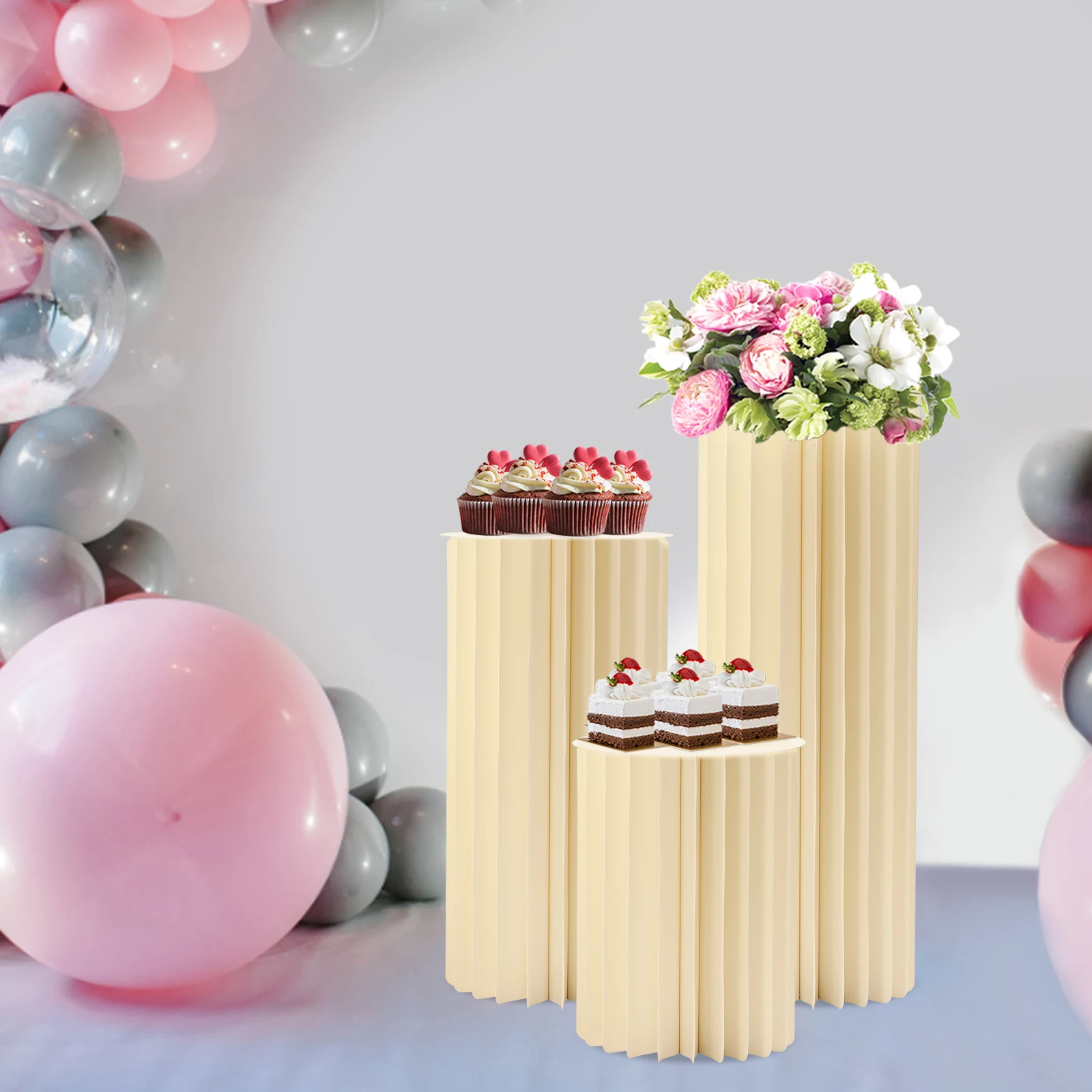 3Pcs Cylinder Flowers Stand Dessert Table Columns Display for Wedding Party Garden Decoration