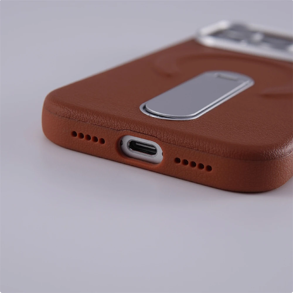 Luksusowy obrotowy uchwyt, odporny na wstrząsy, skórzany futerał MagSafe do iPhone 18 17 Pro Max 16 15 14 13, magnetyczna osłona do bezprzewodowego ładowania. — zdjęcie produktu 6