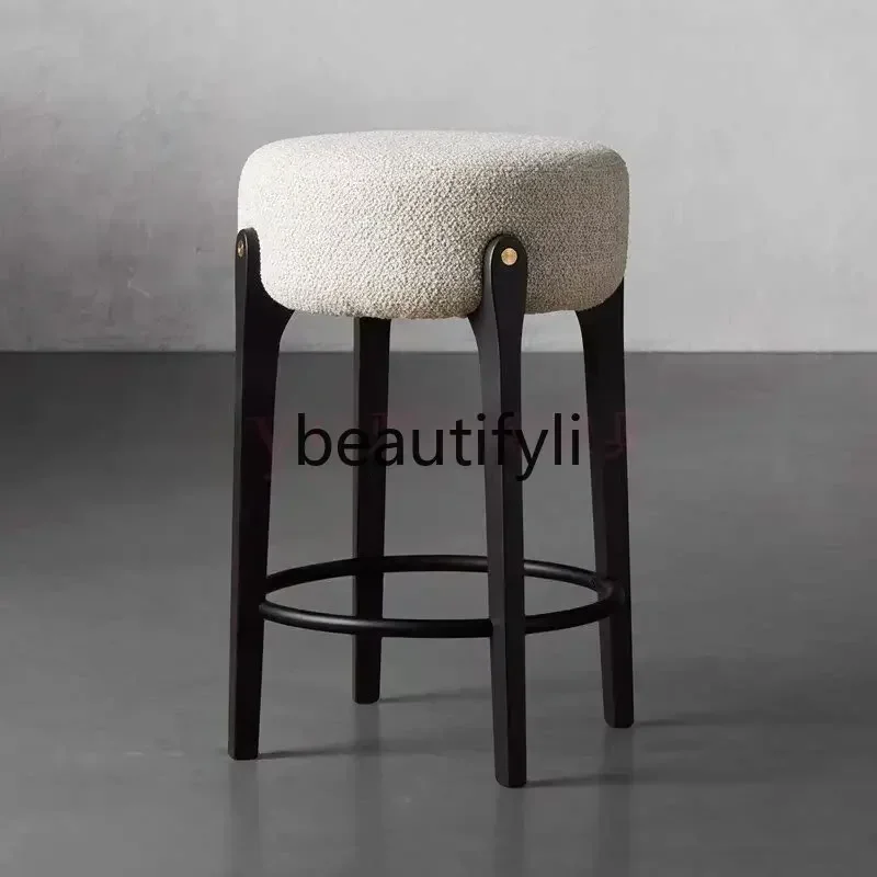 Hot sales Modern simple solid wood fabric home bar stool restaurant cafe reception high chair