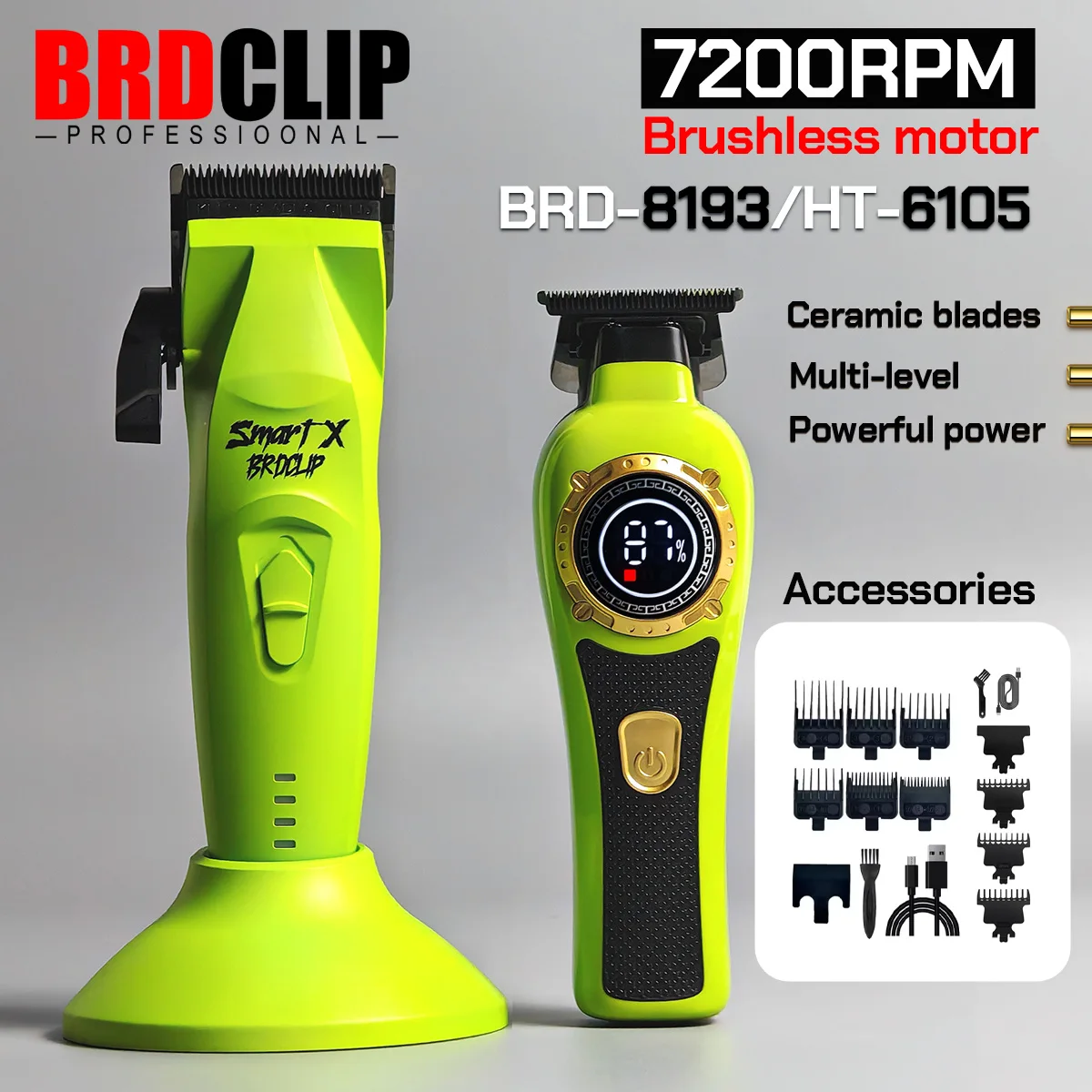 BRDCLIP مجموعة الحلاقة المهنية مقص الشعر الكهربائية عالية السرعة عالية الطاقة منخفضة الضوضاء LED عرض أداة تهذيب اللحية ماكينة حلاقة