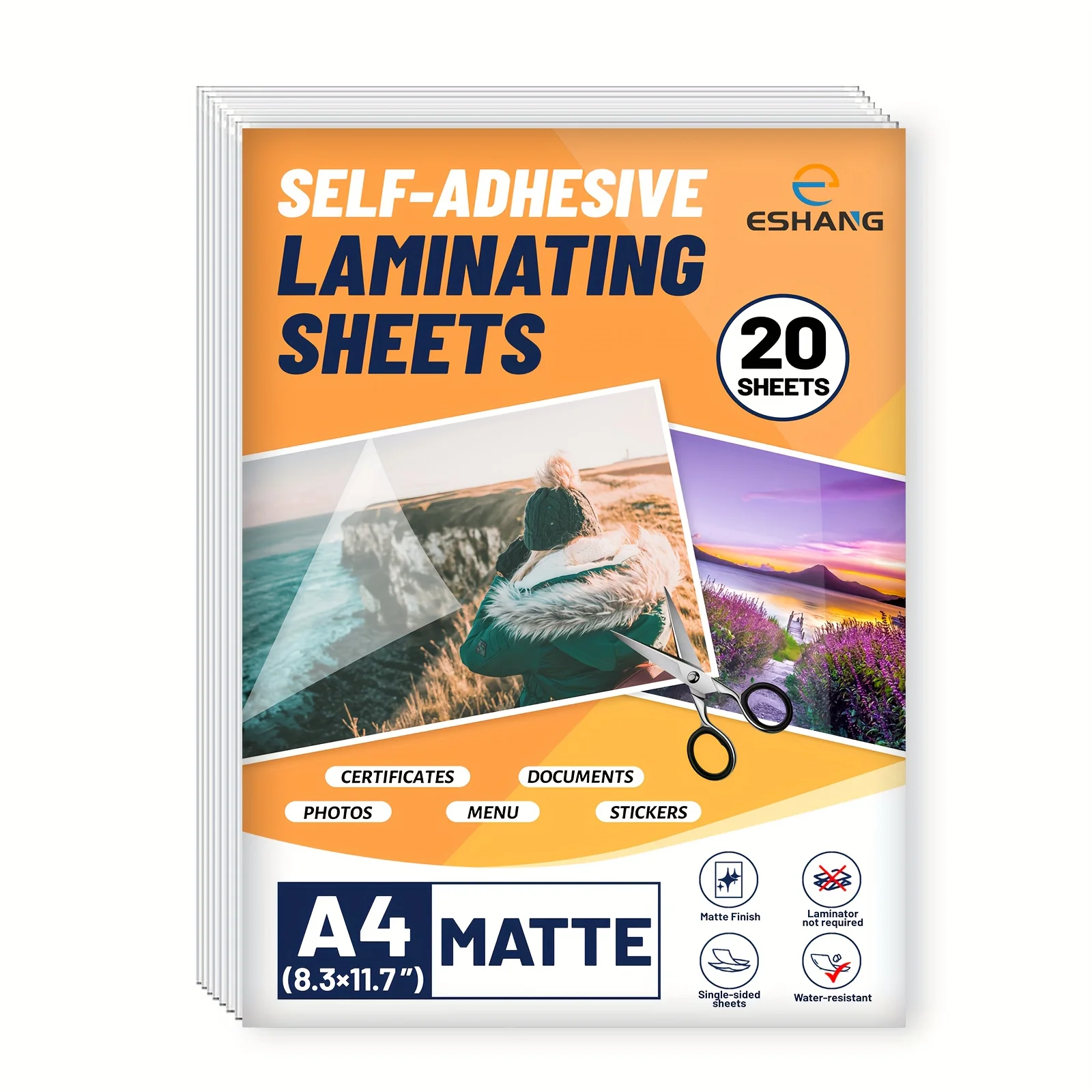20 Sheets A4 Matte Clear Self-Adhesive Laminating Sheets, Waterproof Cold Laminated Film, No Machine Needed, Protection Photos