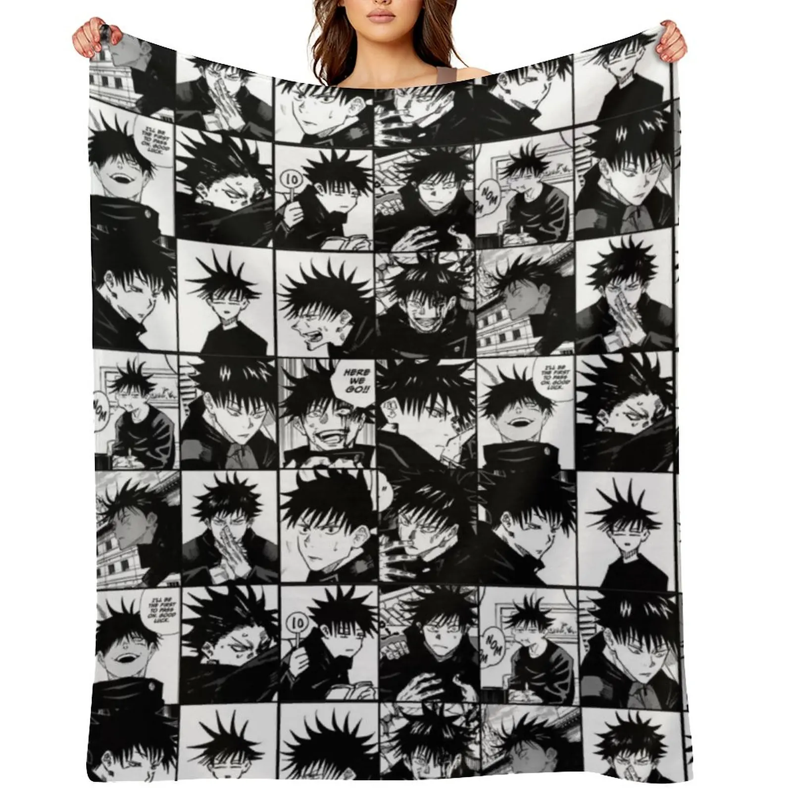 

Fushiguro Megumi manga collage -black and white version Throw Blanket Flannel Blankets Sofas Of Decoration Thin Bed Blankets