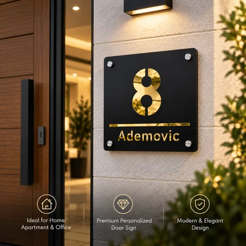 Modern Acrylic Matte Black Gold Gray Mirror House Numbers Sign Customizable Personalized Address Plaque for outside Door Room