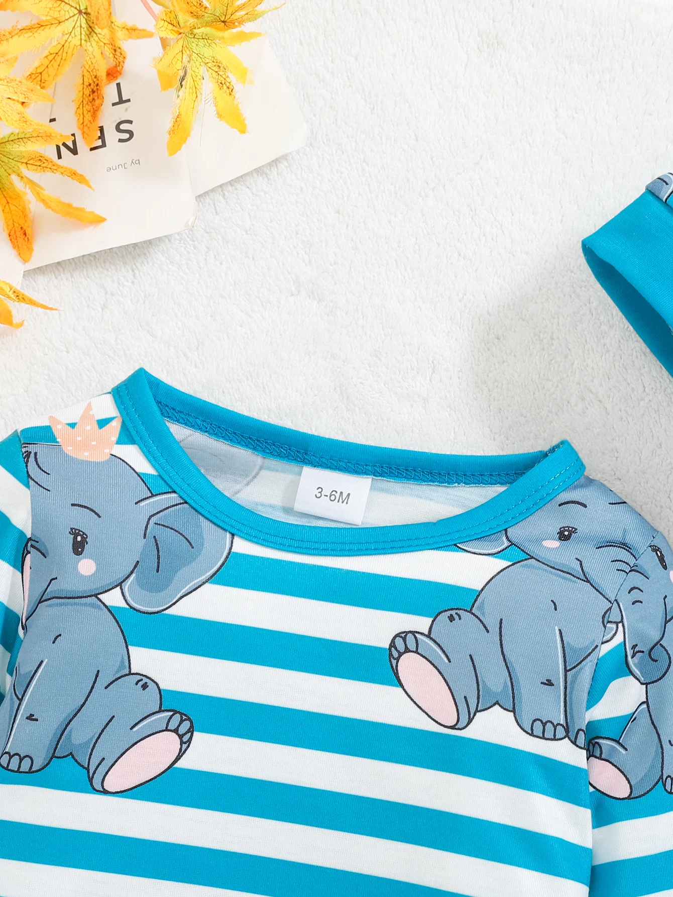 Winter  0-1  Years  Old  Infant  Baby  Boys  Elephant  Stripe  Print  Long  Sleeved  Jumpsuit