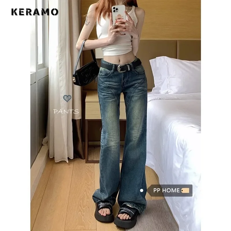 

2023 Winter Y2K Harajuku Wide Leg High Waist Flared Jeans Blue Pants Women's Vintage Slim Streetwear Style Denim Trouser