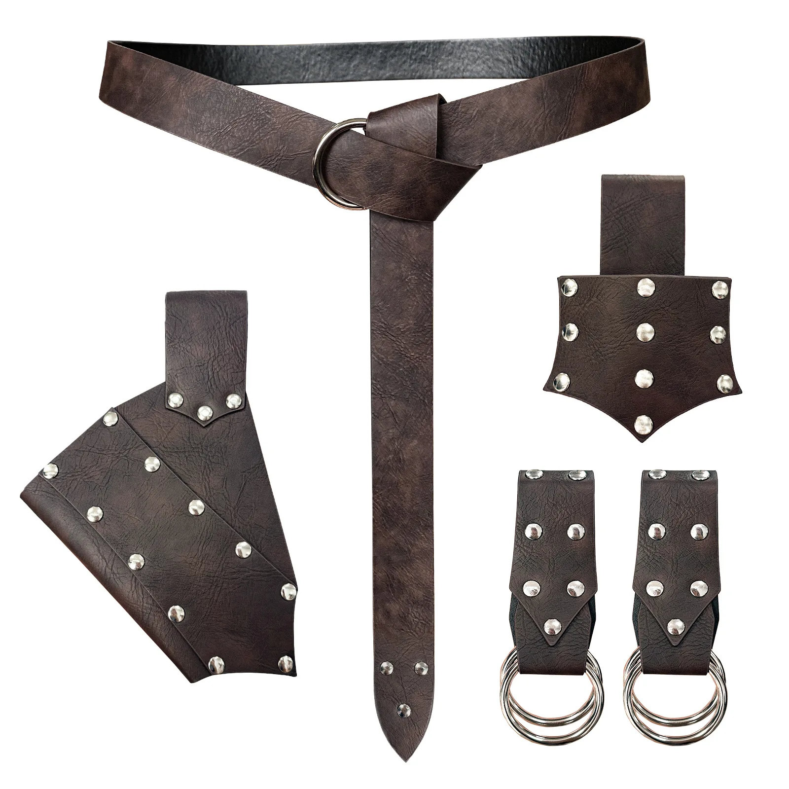 5pc medieval cinto espada bainha nórdico viking cinto conjunto com rebite em relevo design halloween vintage cosplay adereços