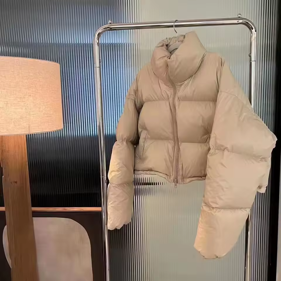 여성용 스탠드 칼라 짧은 면 패딩 재킷