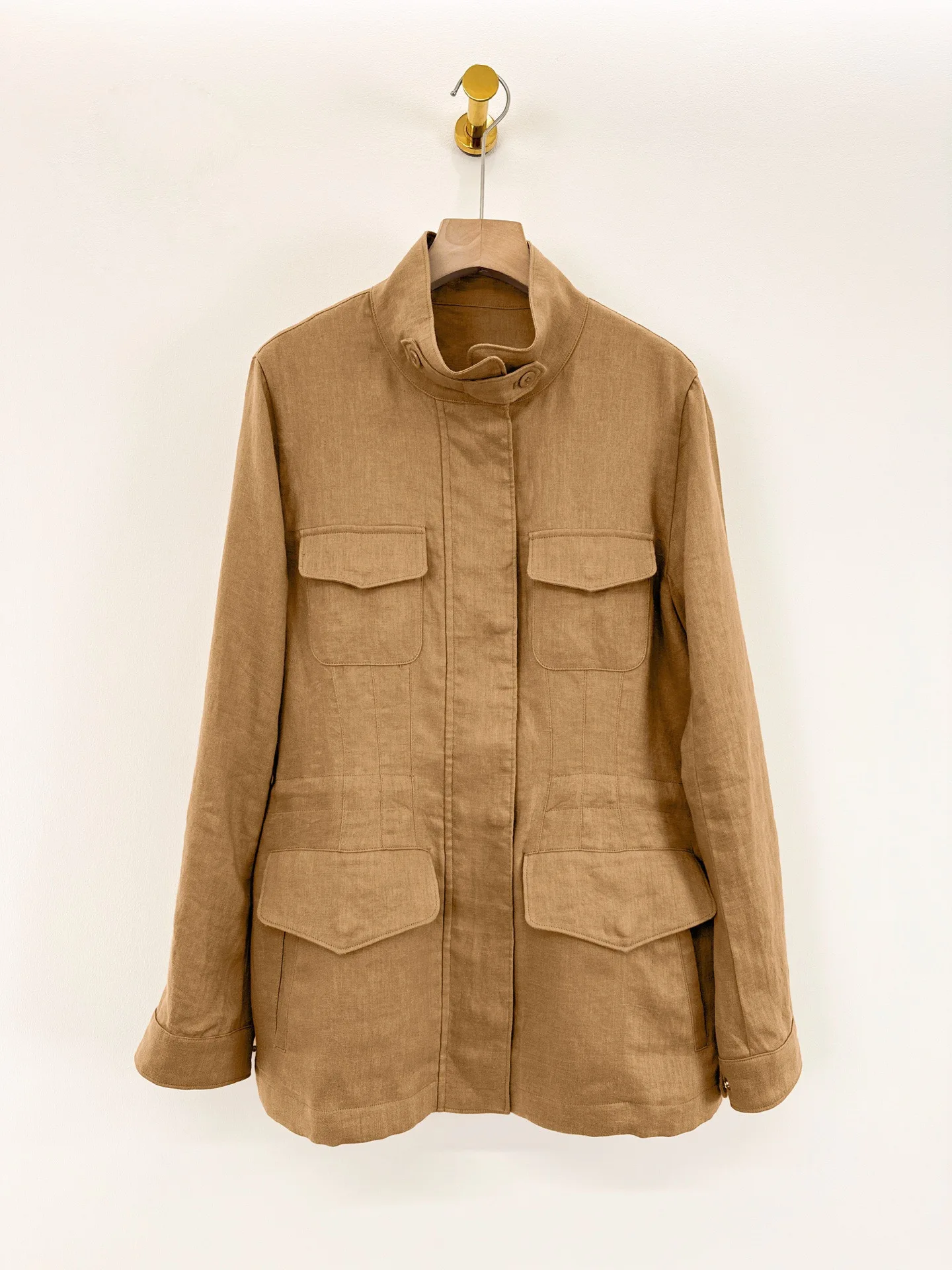 Women 100% Linen Vintage Zip‑up Long Sleeve Traveler Jacket With Pockets
