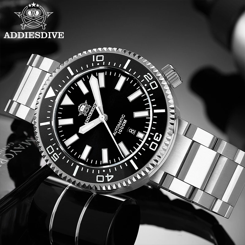 ساعة غواص رجالية فاخرة من Addiesdive 1000 متر كريستال الياقوت BGW9 سوبر مضيئة 8215 حركة أوتوماتيكية ساعات الزوجين الميكانيكية