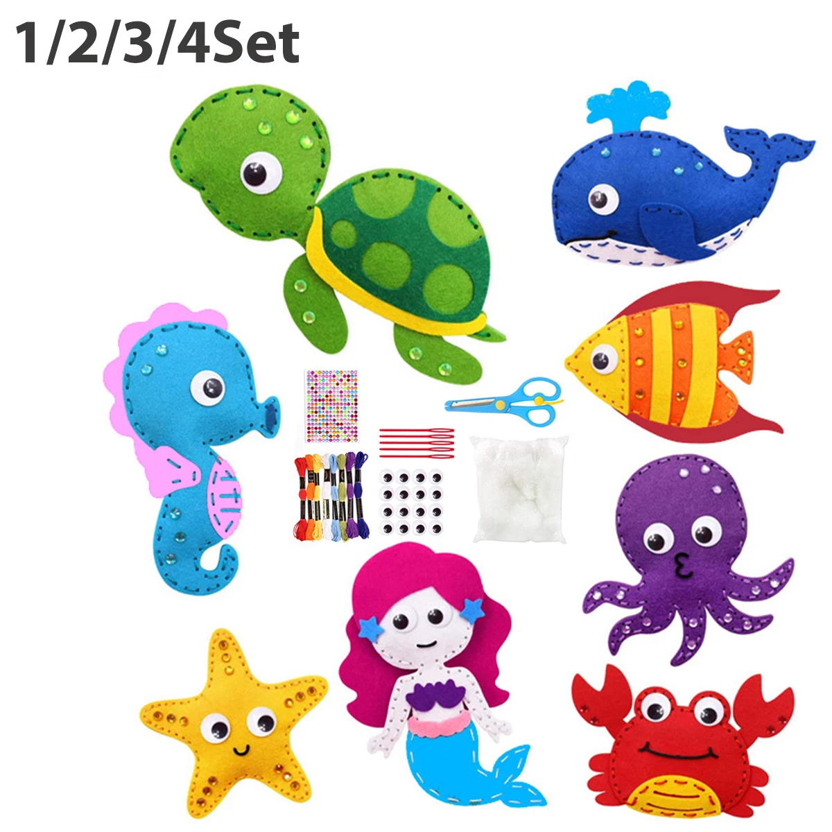 Sea Animals Sewing Kit for Kids Sea Animals Craft Kit Sewing Stuffed Animals Felt Plush Ornaments Sewing Craft Kit Educational