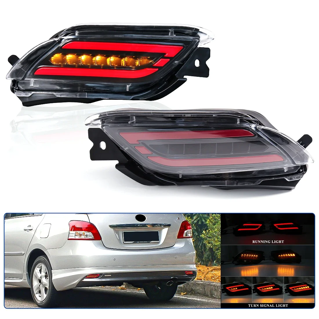 

For Toyota Vios 2008 2009 2010 2011 2012 2013 Car Rear Bumper Light Brake Warning Lights Start-up Animation Turn Signal Lamp 12V