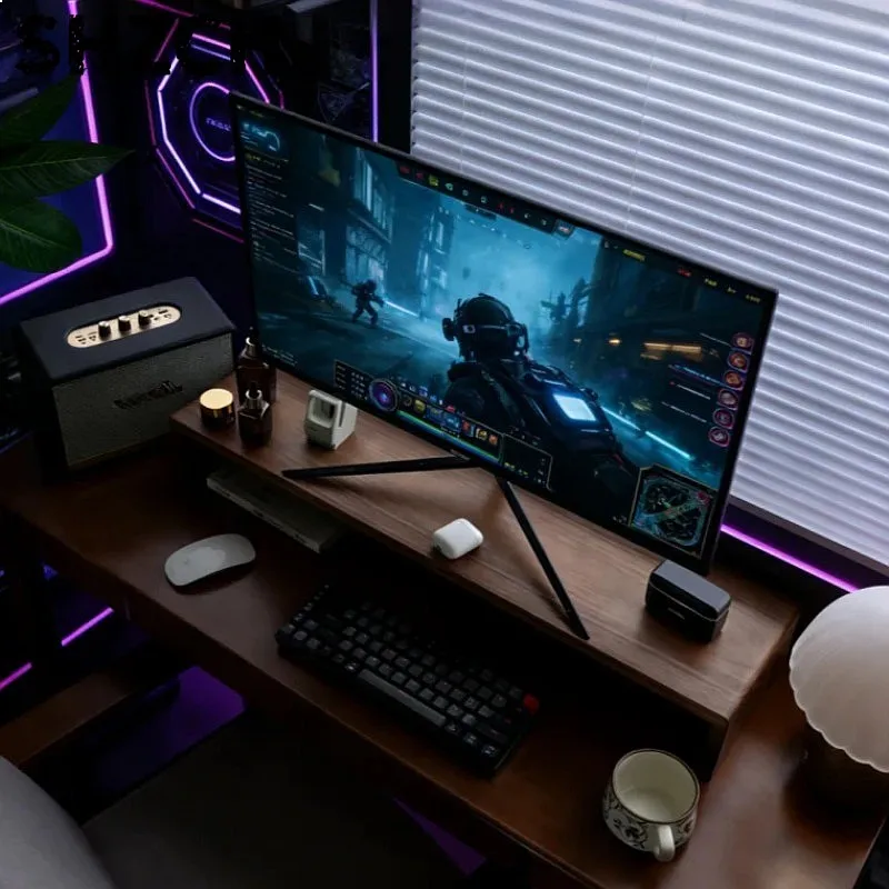 Solid Wood Monitor Riser Ergonomic Computer Stand with Storage Desk Shelf Organizer