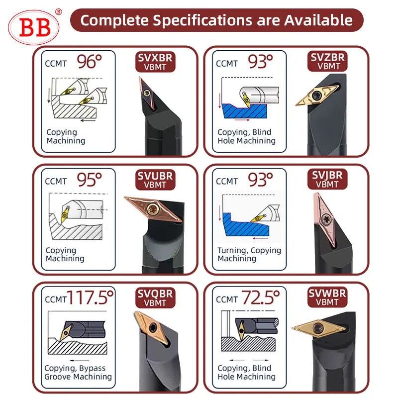 BB Lathe Turning Tool VCMT VBMT Holder 93 95 Degree SVXCR SVQCR SVJBR Screw Type Internal Turning Cutter 10K 12mm 16mm 20mm