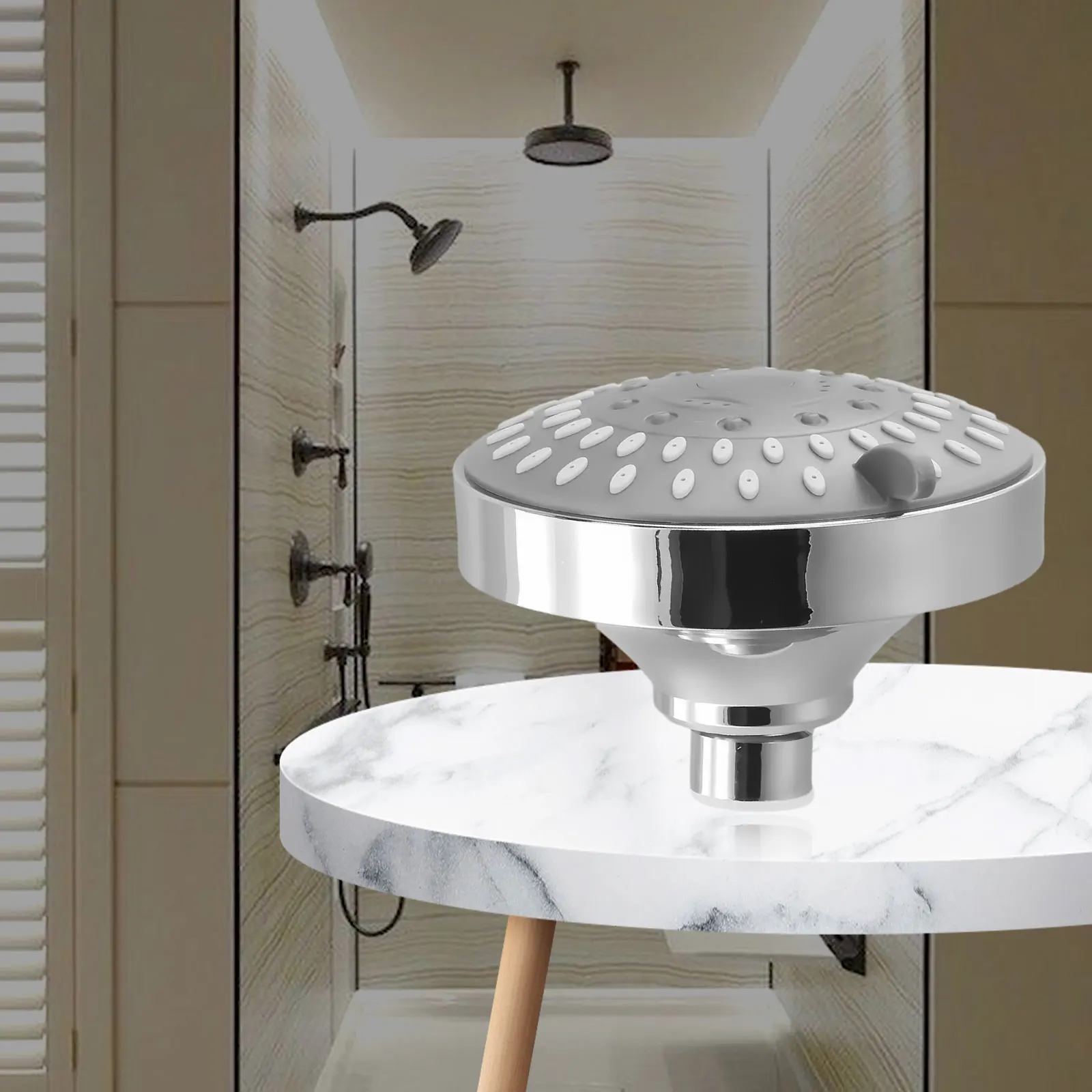 4 Inch Shower Head Designed for Wall Mount Use with 5 Spray Modes Rain Mist Massage Rain-Mist Rain-Massage ABS Brass Assembly
