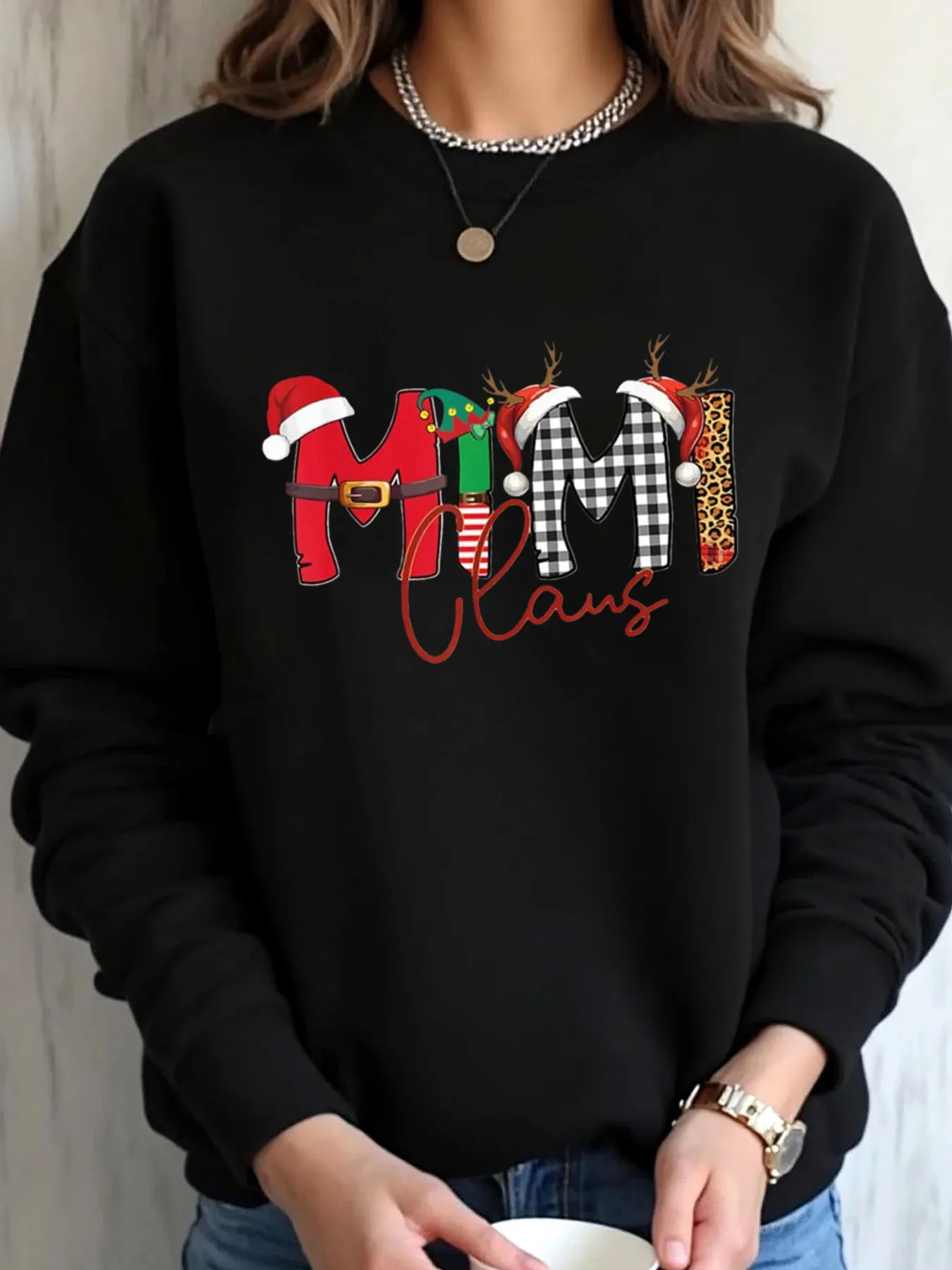 Moletom feminino oversized Natal mãe Claus estampa roupa ao ar livre