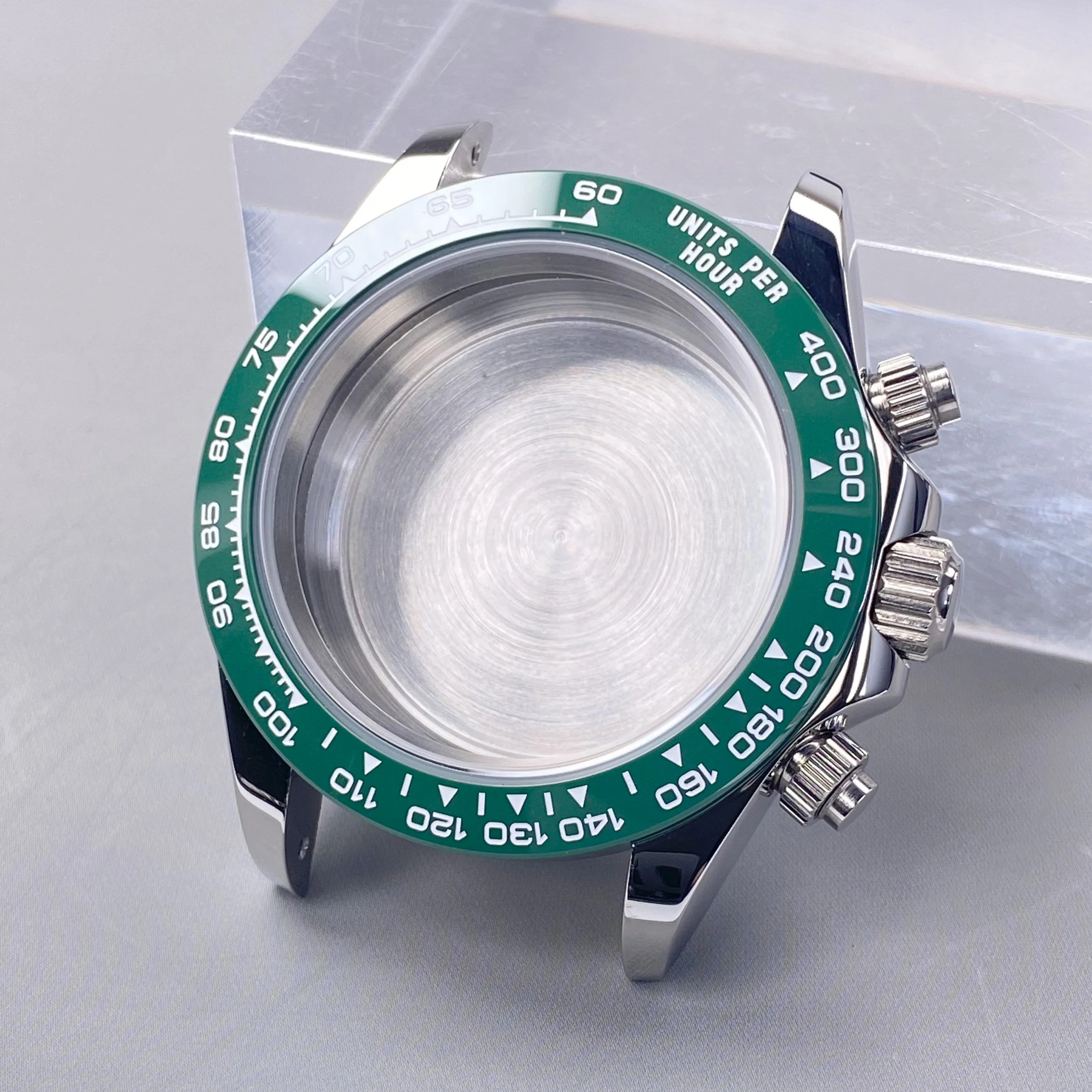 

VK63 case 39mm sliver sapphire crystal stainless steel case suitable For Seiko Mod Replacemet Part for VK63 quartz movement