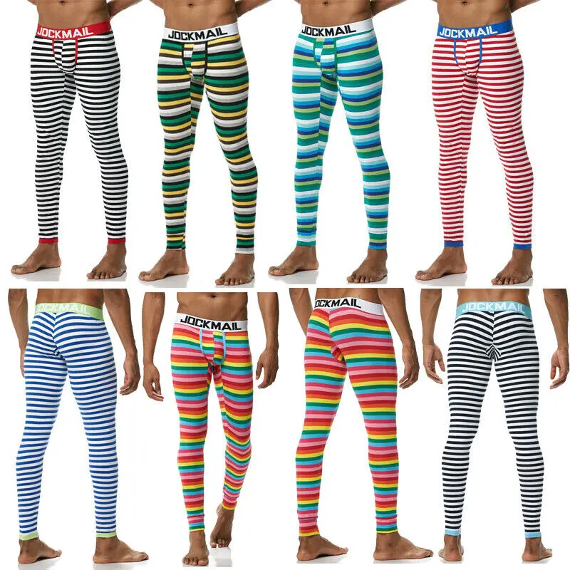 Men's Thermo Underwear Fashion Men Thermal Long Johns Mens Underwear Cotton Striped Print Warm Male Leggings Pants Autumn Winter