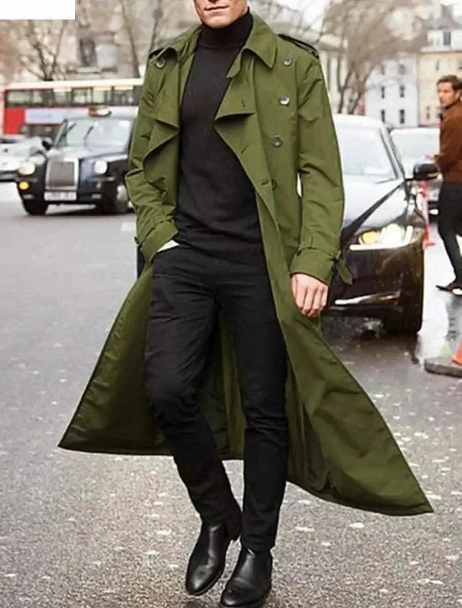 Men's Long Trench Coats Jacket Fashion Elegant Men Windbreak Overcoat Trend Streetwear Male Business Casual Slim Long Coats