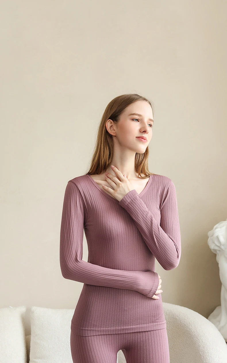 2-teiliges warmes Thermo-Unterwäscheset für Damen, sexy Unterwäsche, lange Unterhosen, Herbst-Winter-Thermo-Set, Damenkleidung mit mittelhohem Kragen und formgebendem Design. – Detail 1