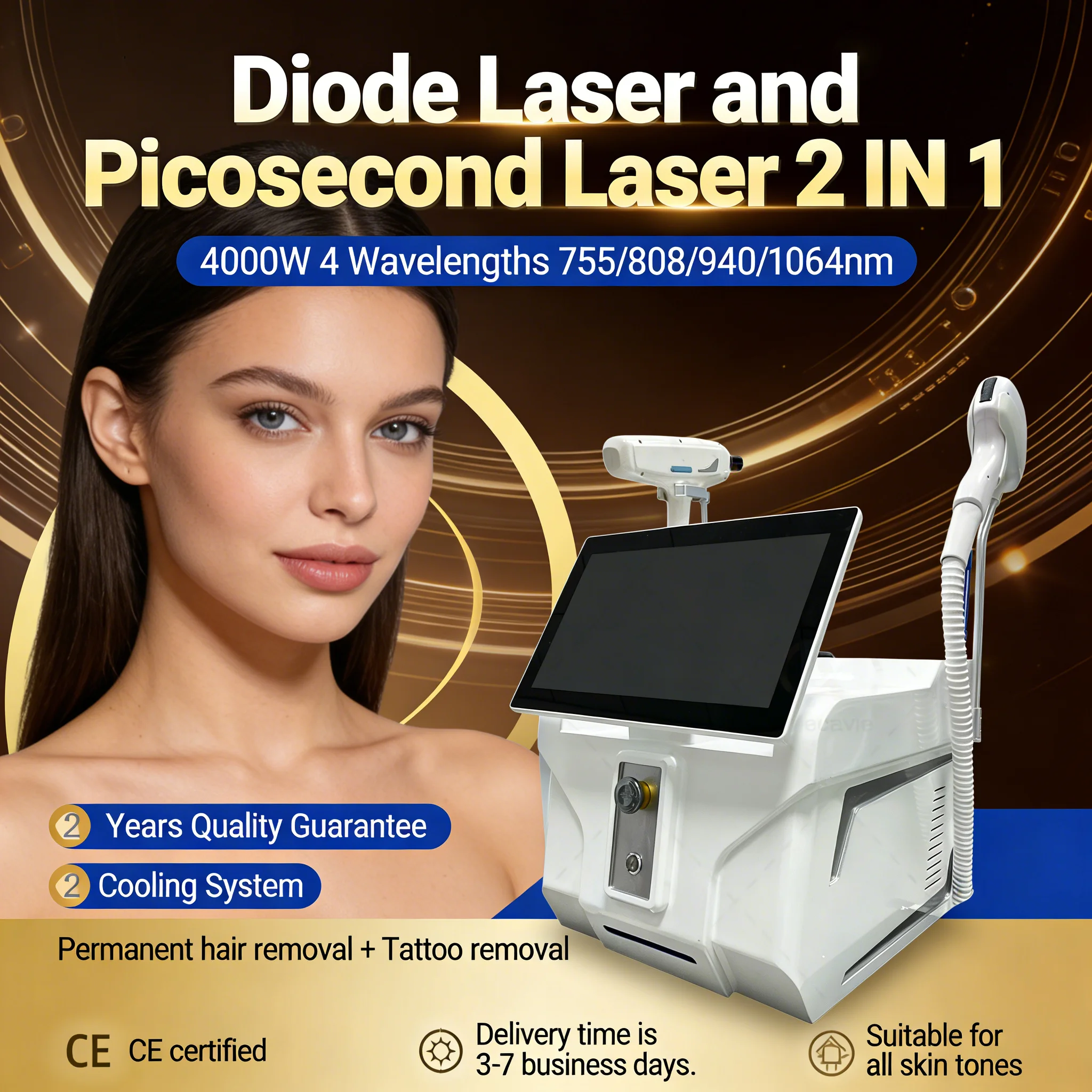 

Пикосекундный лазерный аппарат высокой мощности 2026 FAC, диодный лазер 4000 Вт, 4 длины волны, безболезненное и перманентное удаление волос и татуировок для профессионалов