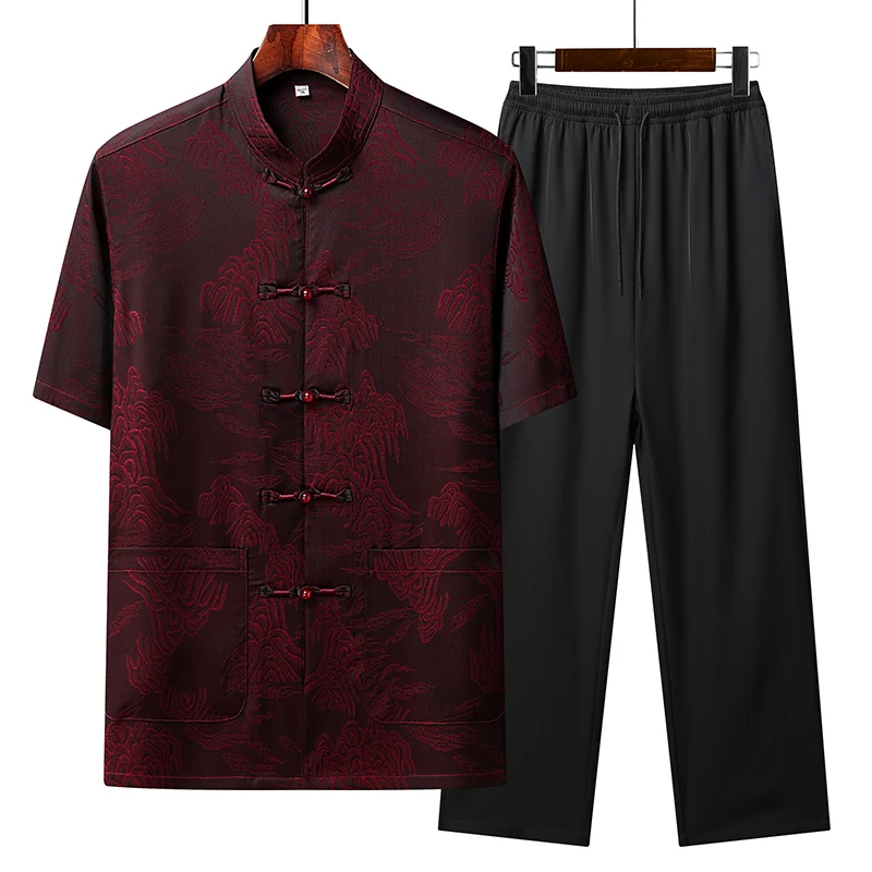 (Shirt + Trousers) 2026 Summer New Loose Casual Large Size Men Shirt Men'S Sets Casual Comfortable Breathable Shirts Two Piece