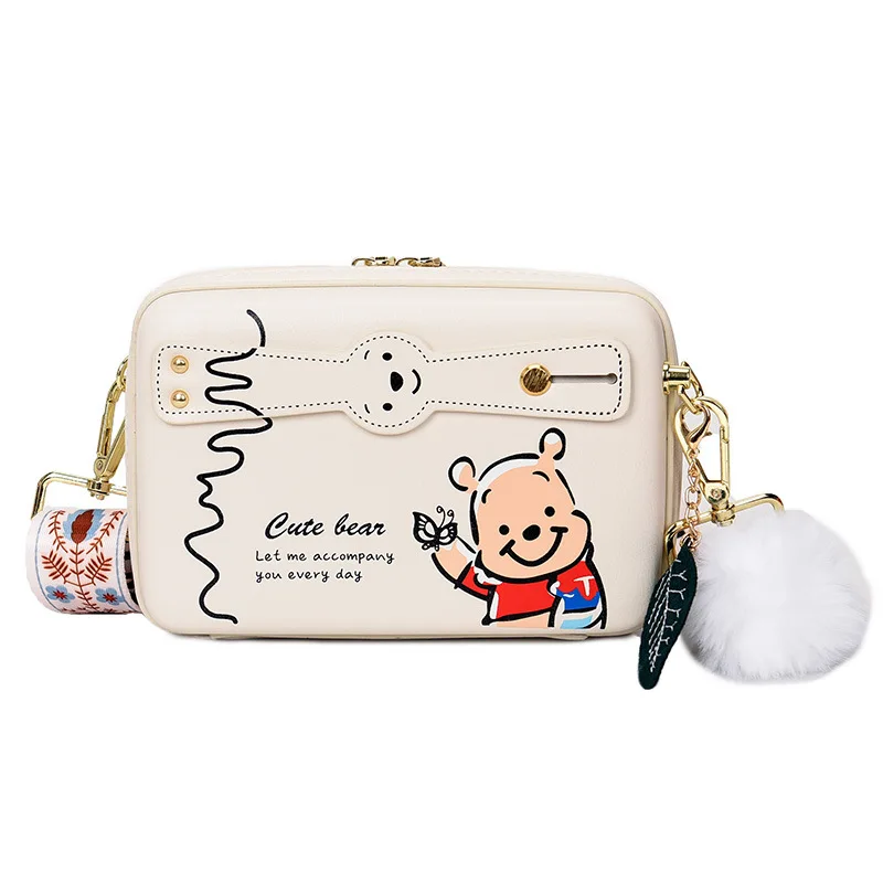 Disney 2024 New Small Square Bag Versatile Women\'s Bag Cute Bear Cartoon Print Crossbody Shoulder Bag