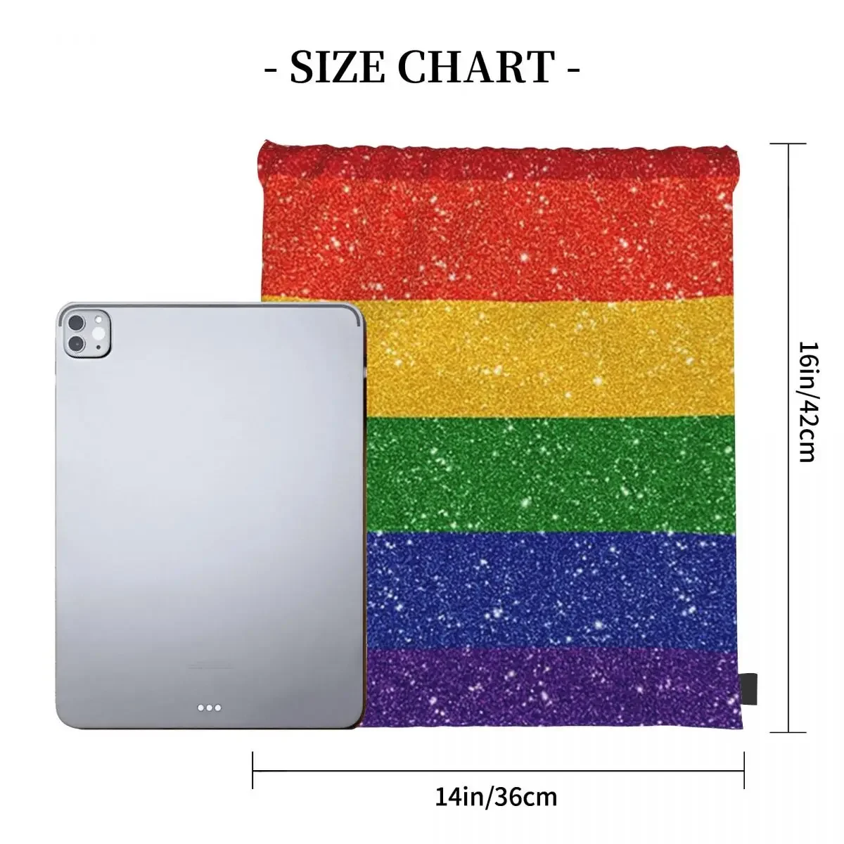 Faux Glitter LGBTQ Pride Rainbow Flag Background Backpacks Drawstring Bags Drawstring Bundle Pocket Sports Bag BookBag