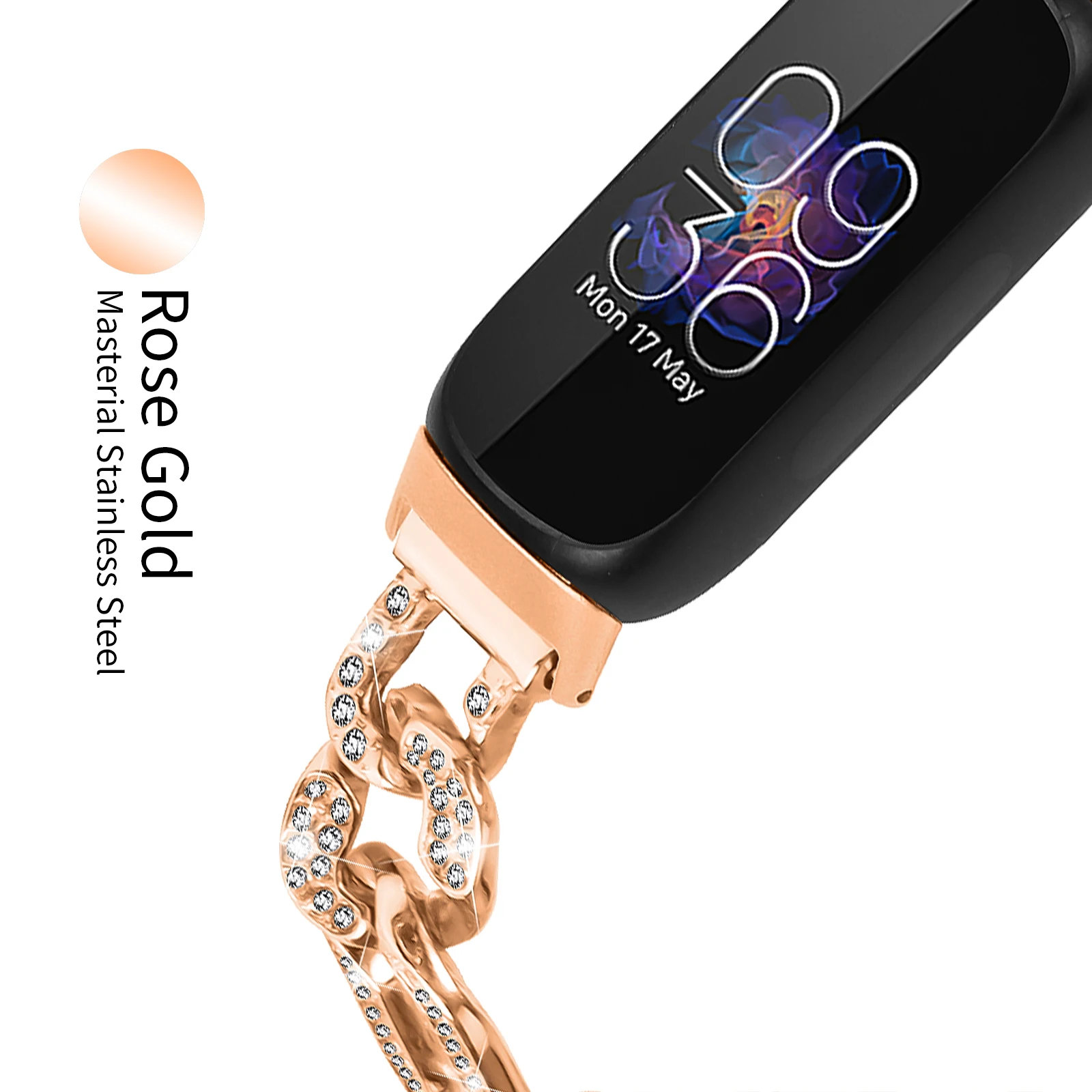 สายนาฬิกาสําหรับ Fitbit Inspire 3 สร้อยข้อมือสมาร์ทสายรัดข้อมือโลหะเพชรสําหรับ Fitbit Inspire 3 สายคล้องคอ