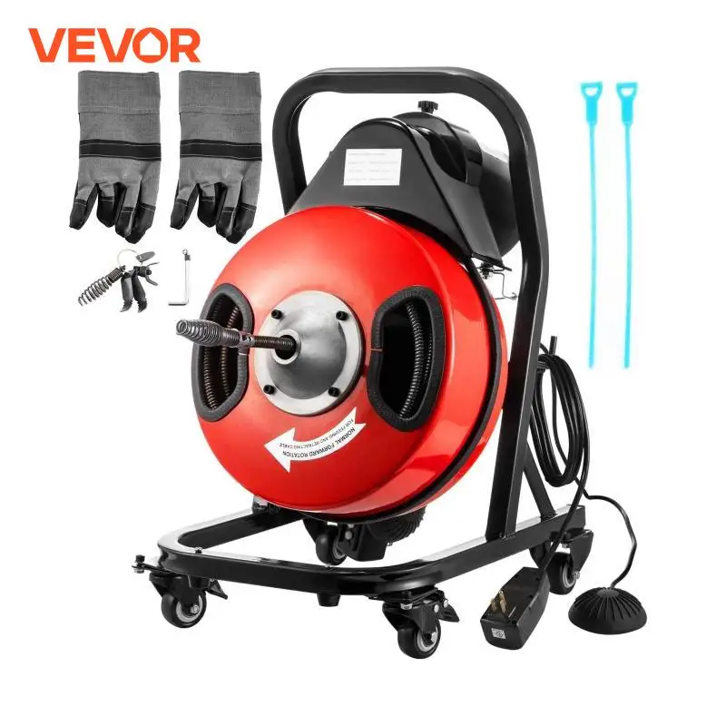 VEVOR 1/2In 3/8In Compact Drain Auger Pipe Cleaning Machine 50FT 75FT Electric Sink Unblocker Tube Toilet Sewer Dredger Tool Set