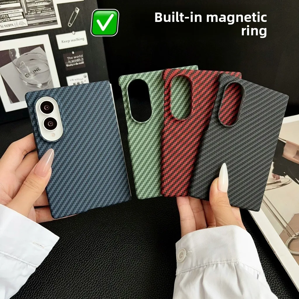 Carbon Fiber For Magsafe Magnetic Phone Case with Front Tempered Glass Film for Samsung Galaxy Z Fold 8 Ultra 7 6 5 4 3 Cover