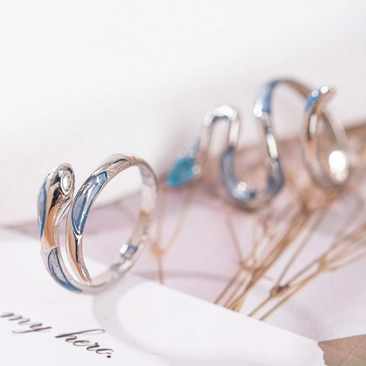 Two Pieces Of Women's Snake-shaped Ring Set Trendy And Versatile Couple Style Design