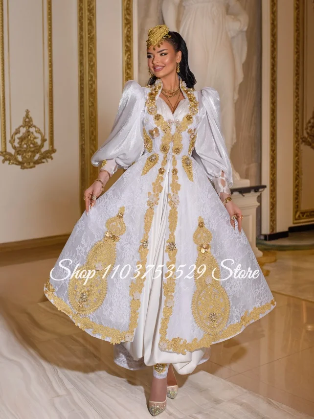 Maßgeschneidertes Weißes Elegantes Algerisches Hochzeitskleid Traditionelles Nahöstliches Arabisches Festkleid Ethnisches Brautkleid 2026