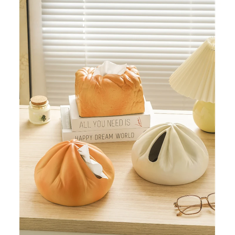 Cream Style Tissue Box Ceramic Household Living Room Paper Box Bathroom Ins Bread Paper Box Desktop Decoration Storage