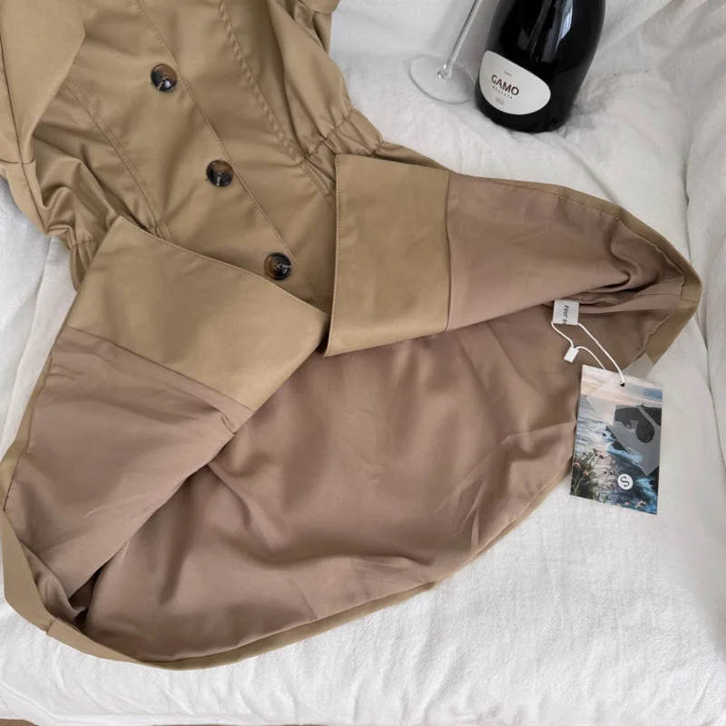 HKSH Herbst Neue Frauen Graben Mantel Zwei-Stück Set Einreiher Taschen Taille Cinching Abnehmbare Cape Koreanische Chic Kleid HK11847