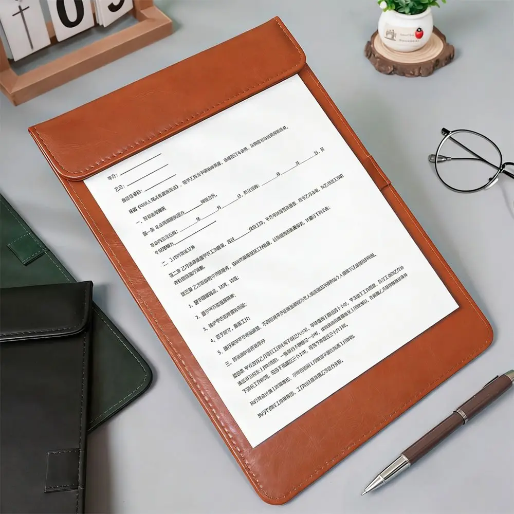 Multi-functional PU Leather Writing Clipboard With Pen Insert Magnetic Absorption Menu Folder Signature Writing Pad Students