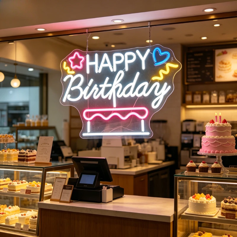 Happy Birthday Neon Sign LED Light for Party Supplies Home Decor Aesthetic Desk Table Wall Art USB Night Light Celebration Gift