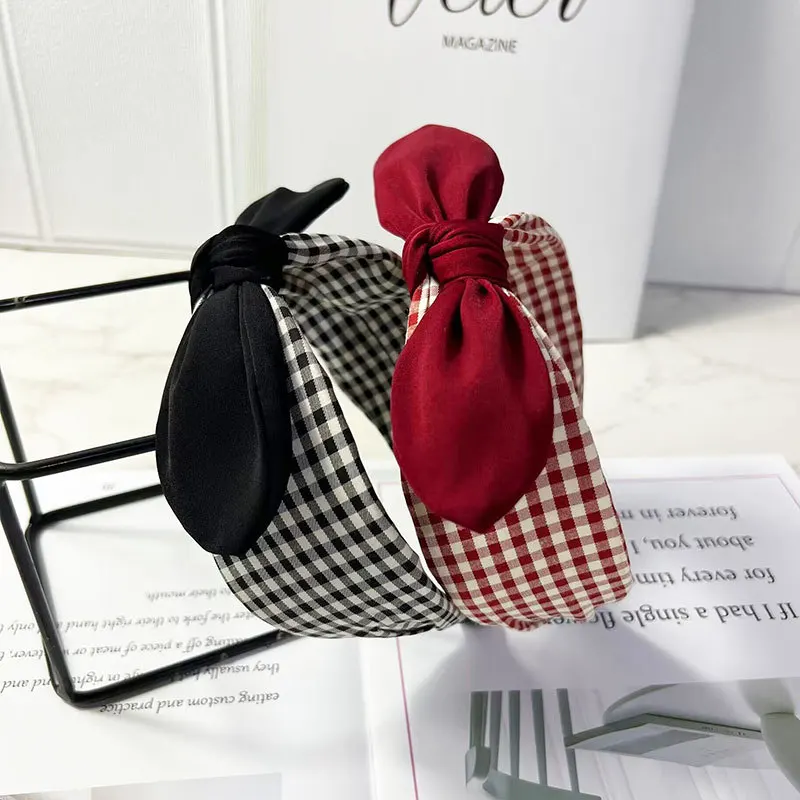 korean-new-headbands-fashion-striped-plaid-wide-brim-hair-accessories-headbands-bows-women's-headwear-wholesale