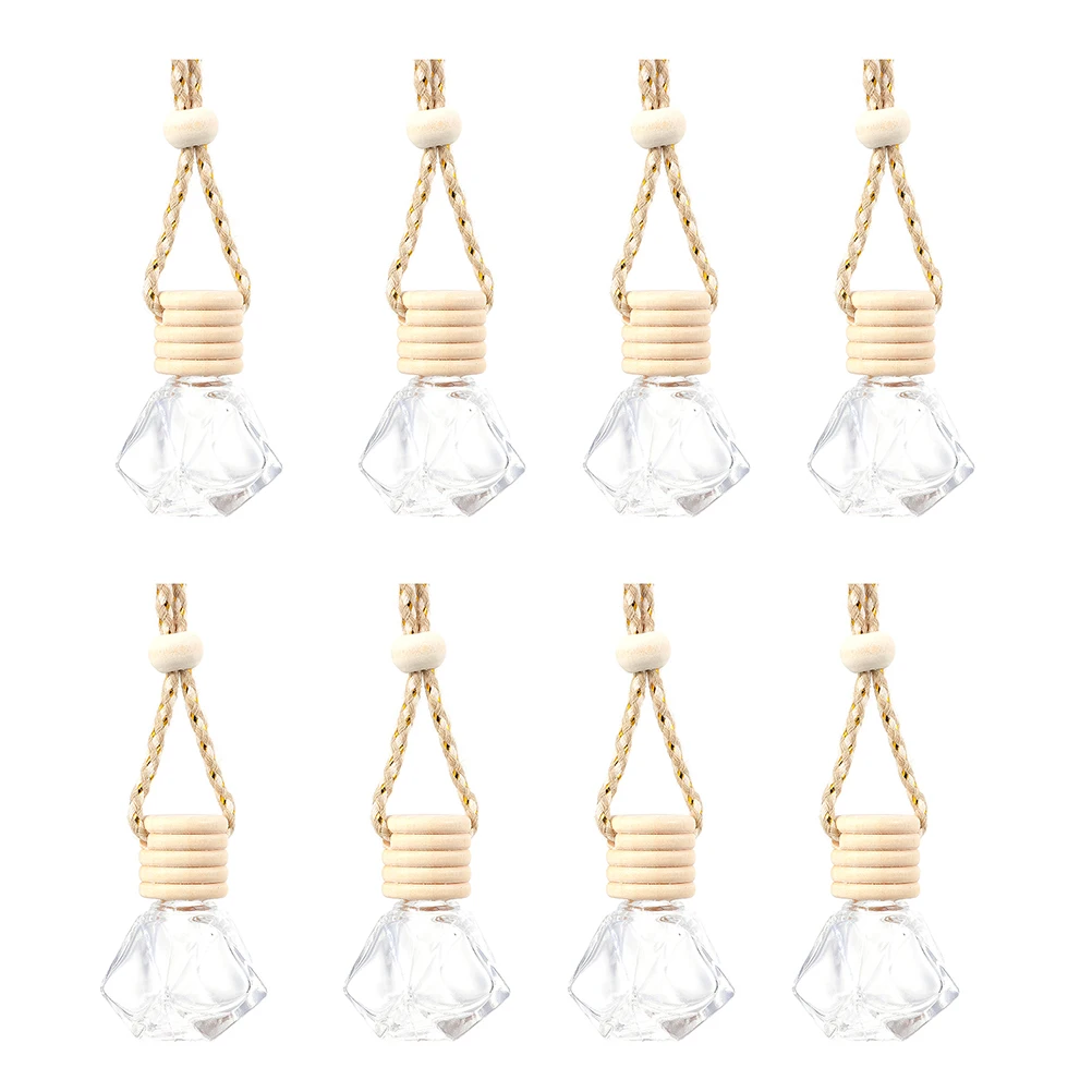 

8 Pcs Car Perfume Bottle Aroma Oil Hanging Decor Empty Bottles Unique Shape Wood Stopper Air Freshener Car Home Garden