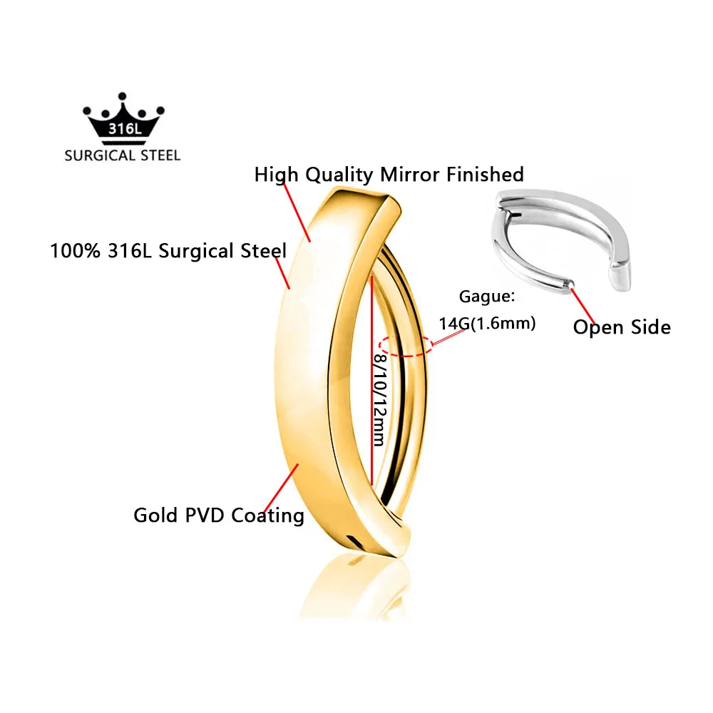316L Surgical Steel 14G Curved Reverse Barbell Clicker Belly Button Rings Gold Color Reversed Navel Piercing Body Jewelry Gift