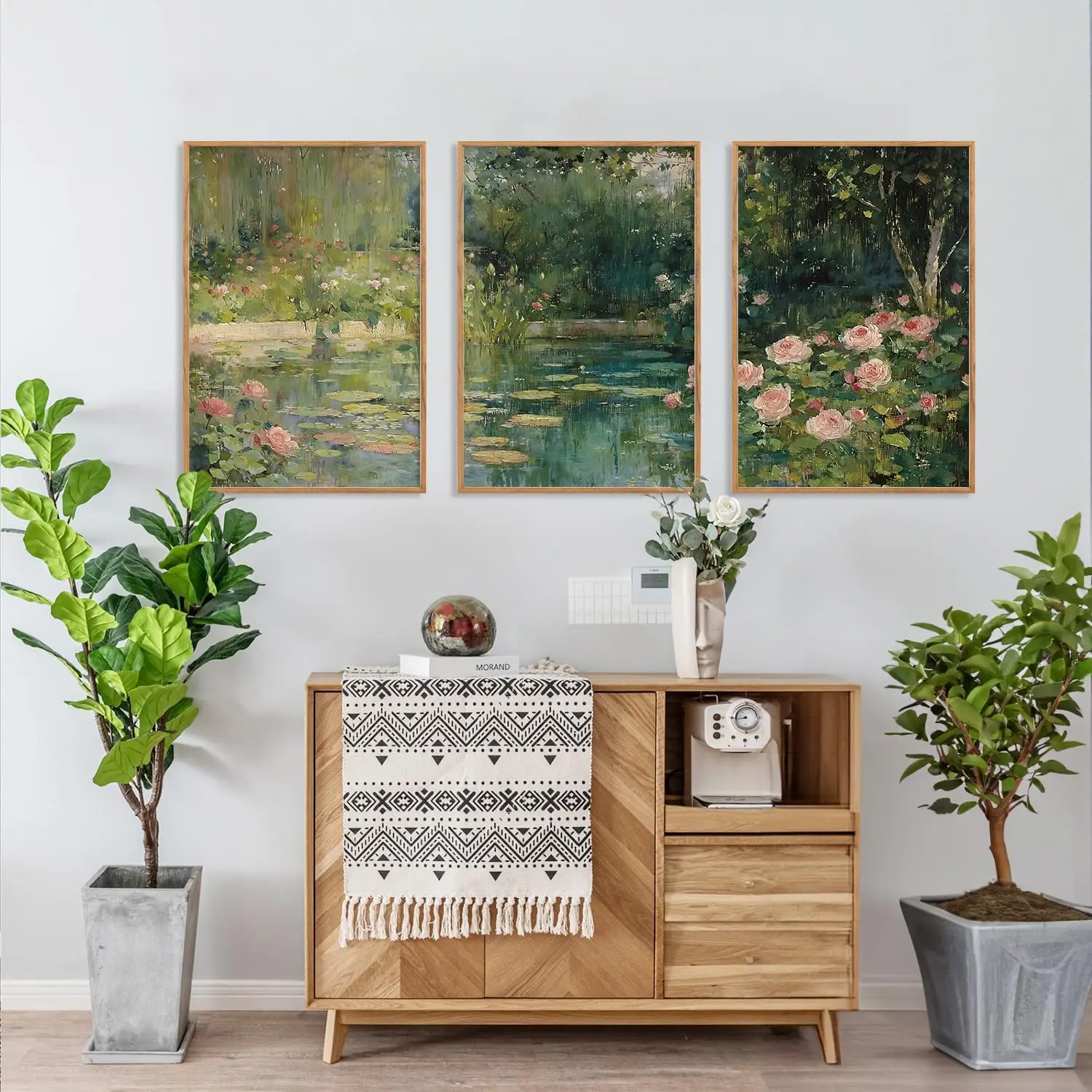 3pcs/Set Plant, Flower, Rose, Retro Pond, Canvas, Poster, Picture, Wall Art, Modern Living Room, Dining Room and Home Decorat