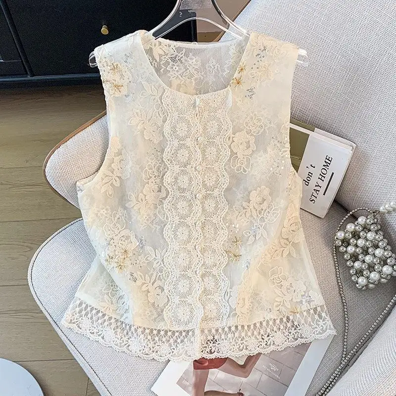 Chinese Style Tang Clothes Top Vest Luxury Elegant Lace Hanfu Waistcoat Vintage Collar Jacket Costume Tradition Button Outwear