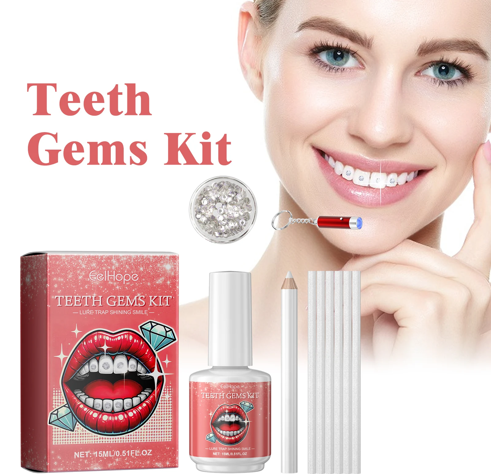 Eelhope Teeth Gems Kit DIY Set of Dental Gemstones Fashionable Dental Decoration Shining Brightening Stickers Convenient Drills