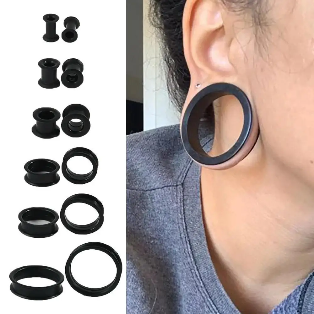 1 Pair Supersize Flexible Black Color Silicone Double Flared Ear Tunnel Plugs Tunnel Ear Gauge Expander Stretchers Piercing