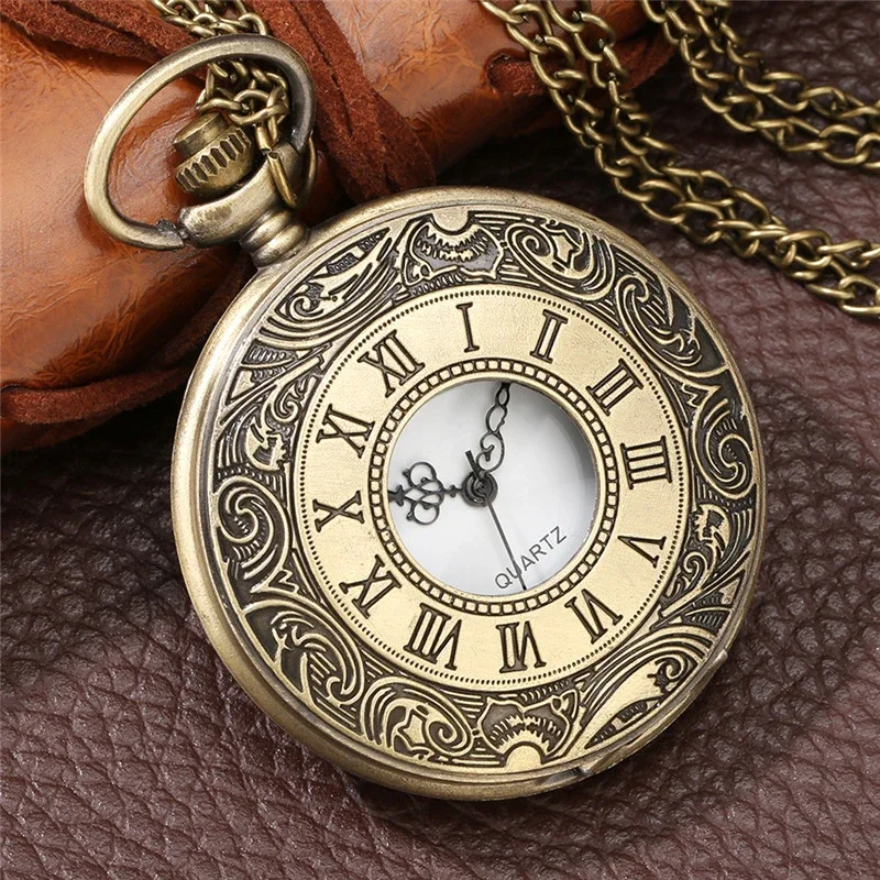 1pc-Retro Charm Neutral Fashion Roman Digital Quartz Punk Pocket Watch with Chain Christmas, Birthday Gift