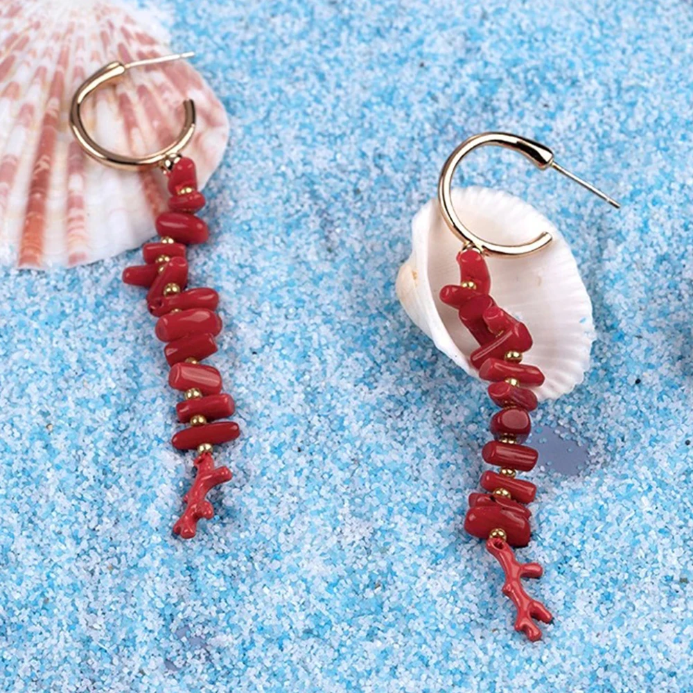 

Bohemian Red Coral Christmas Handmade Earrings Fashion Gift Jewelry Holiday Party Fashion Accessories