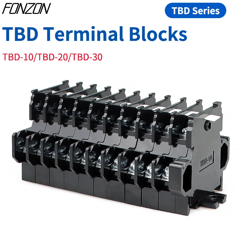 100Pcs TBD-10A/20A/30A 600V 1.5/2.5/4mm² Non-Slip Double Layer Detachable & Assemblable DIN Rail Terminal Block